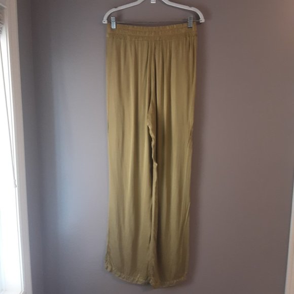 Made in Italy Giulia Dal Piano Gold Coloured Silky Flowy Wide Leg Pants Size L - Picture 2 of 16